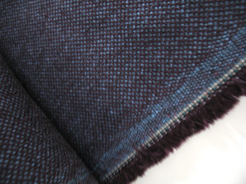 Aubergine and light blue upholstery fabric