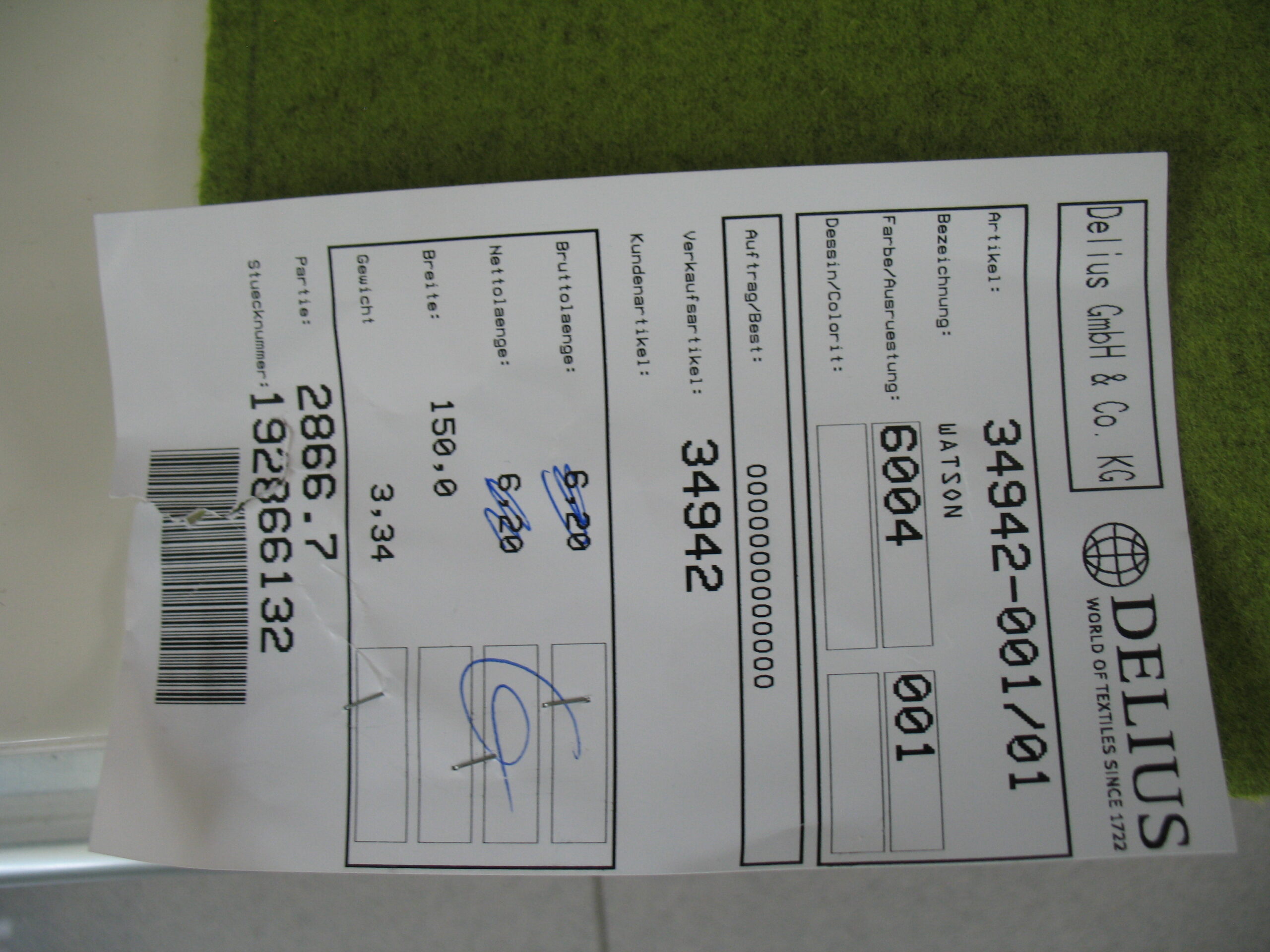 Delius Watson 6004 apple green felt
