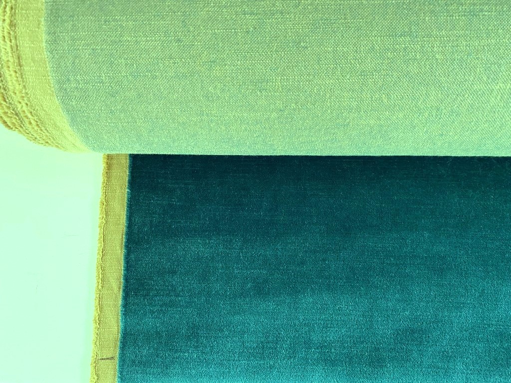 Mohair upholstery fabric, green and blue