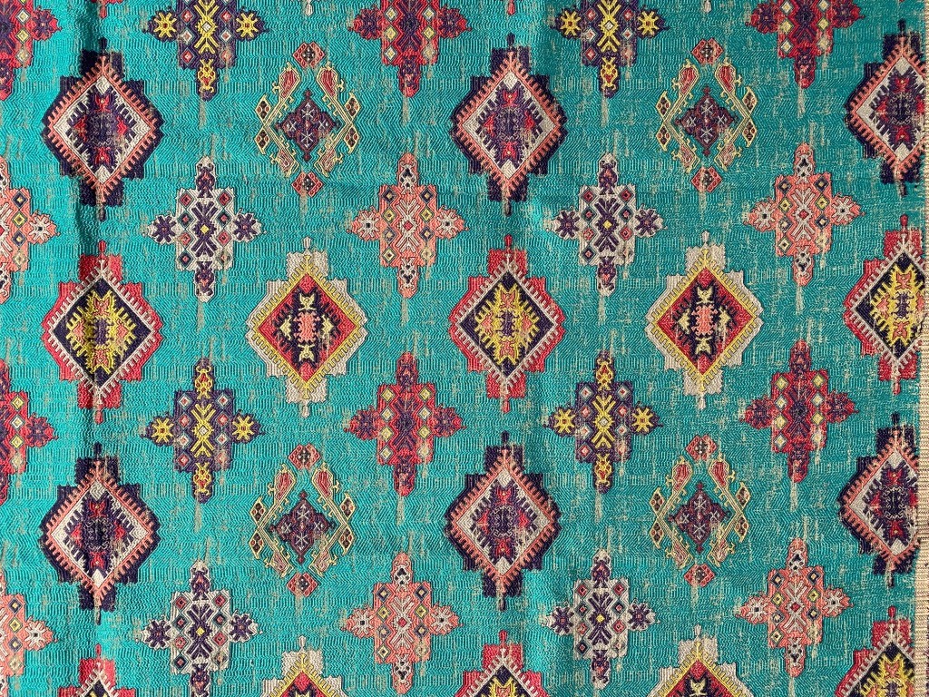 Clarke & Clarke Konya Aqua blue green pink yellow