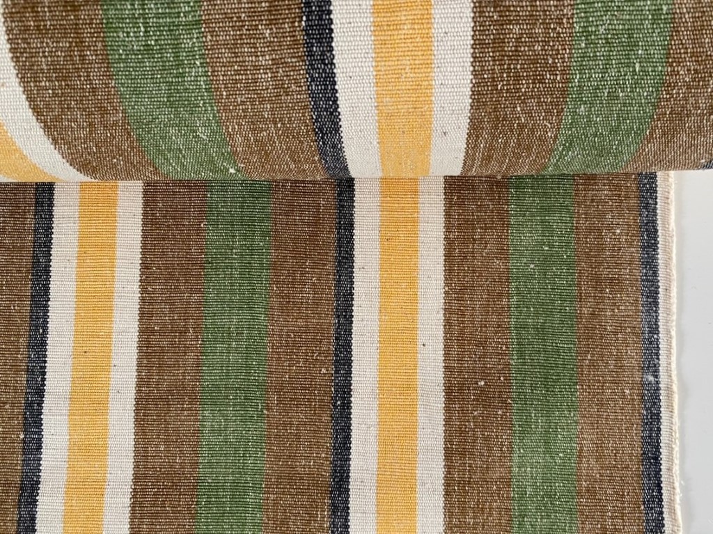 Retro upholstery fabric with stripes in green, yellow, brown and cream