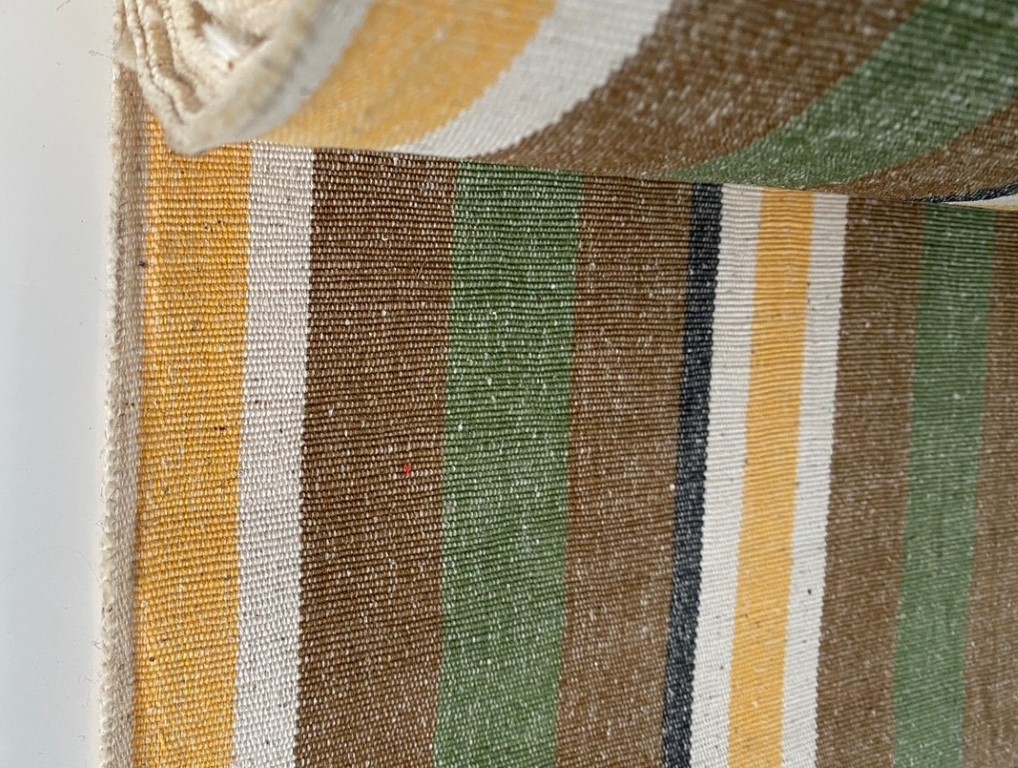 Retro upholstery fabric with stripes in green, yellow, brown and cream