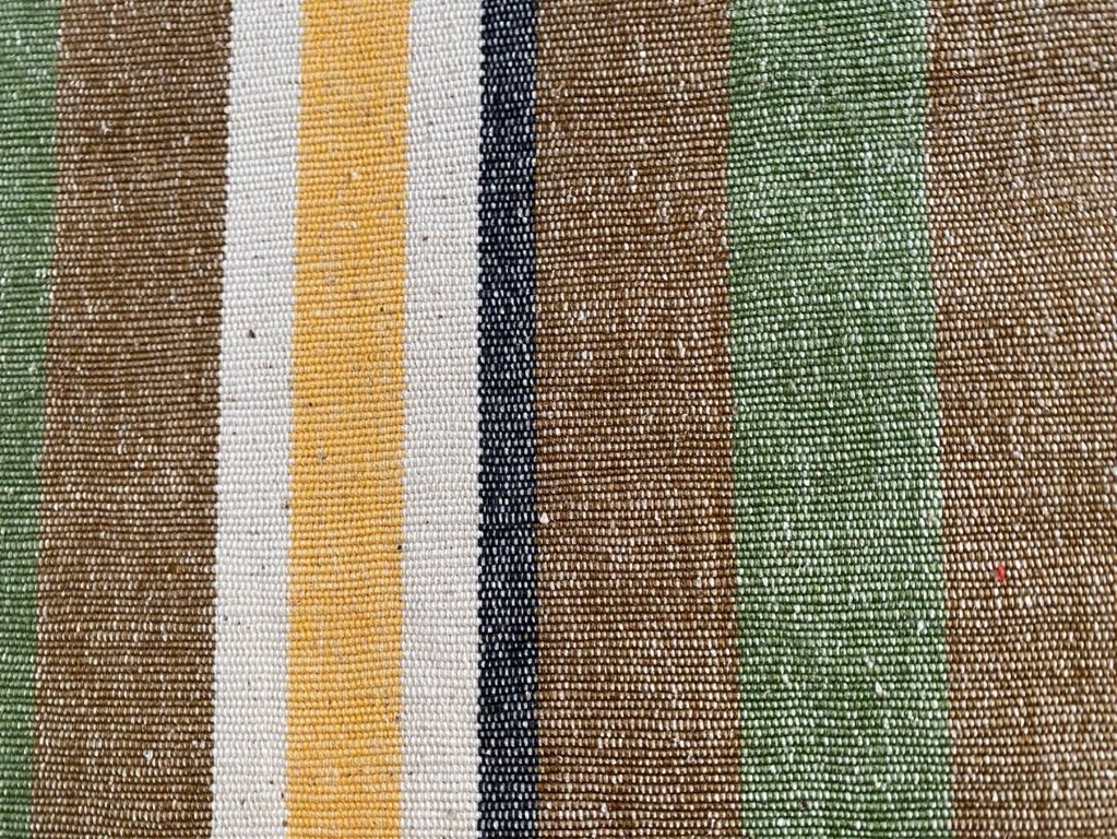 Retro upholstery fabric with stripes in green, yellow, brown and cream