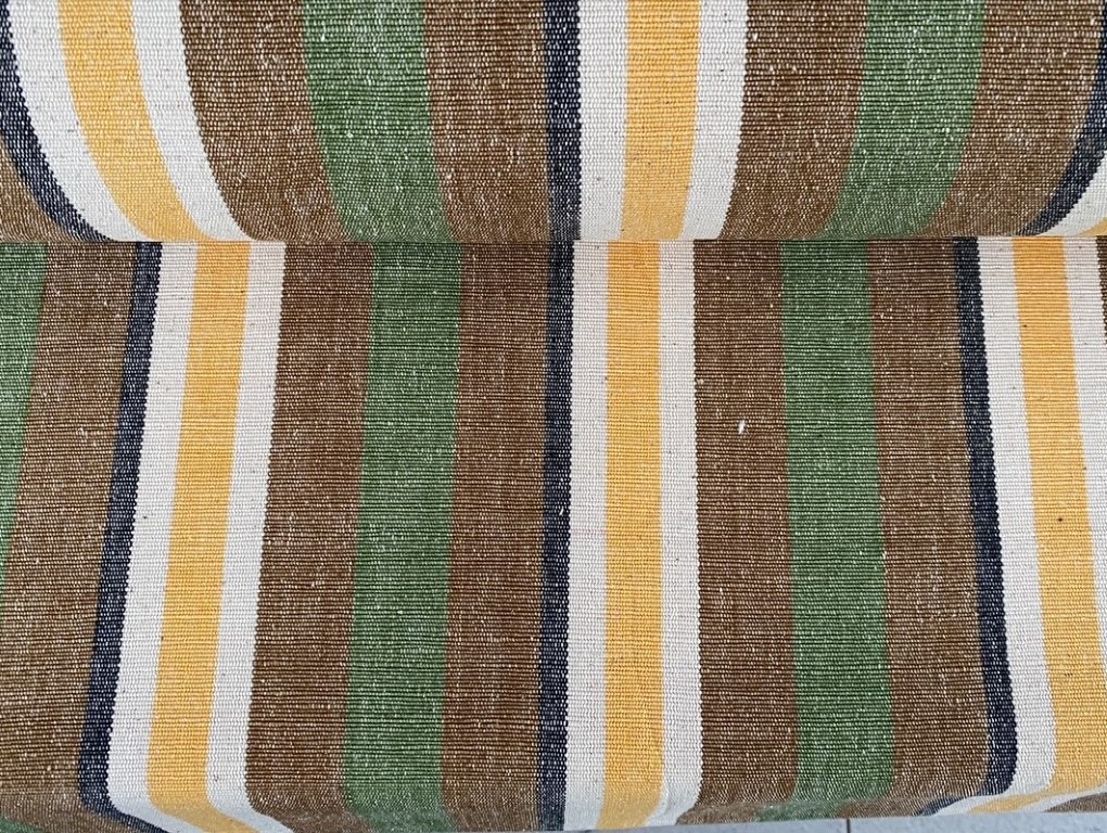 Retro upholstery fabric with stripes in green, yellow, brown and cream