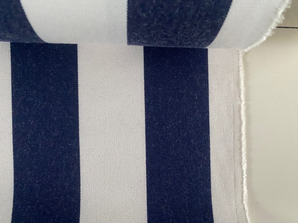Outdoor blue cream white furniture fabric vertical stripes