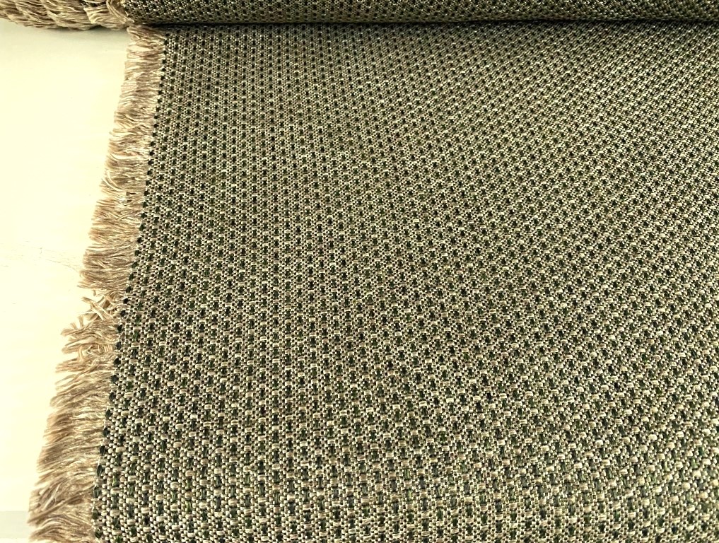 Green beige patterned upholstery fabric