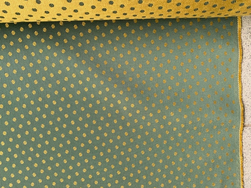 vintage upholstery fabric, green and yellow