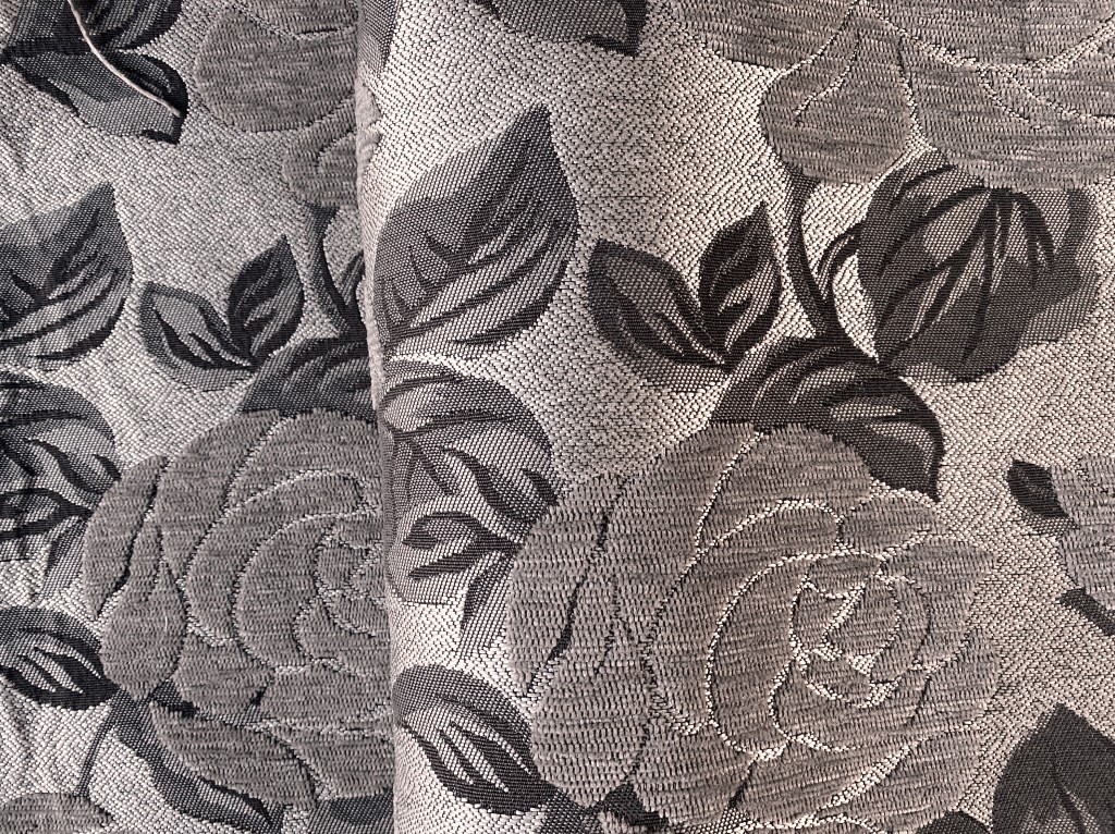 Floral pattern beige brown silver upholstery fabric